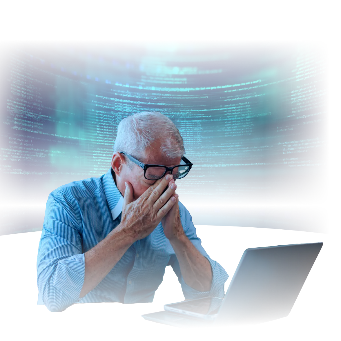 Older Man, frustrated looking at computer. 